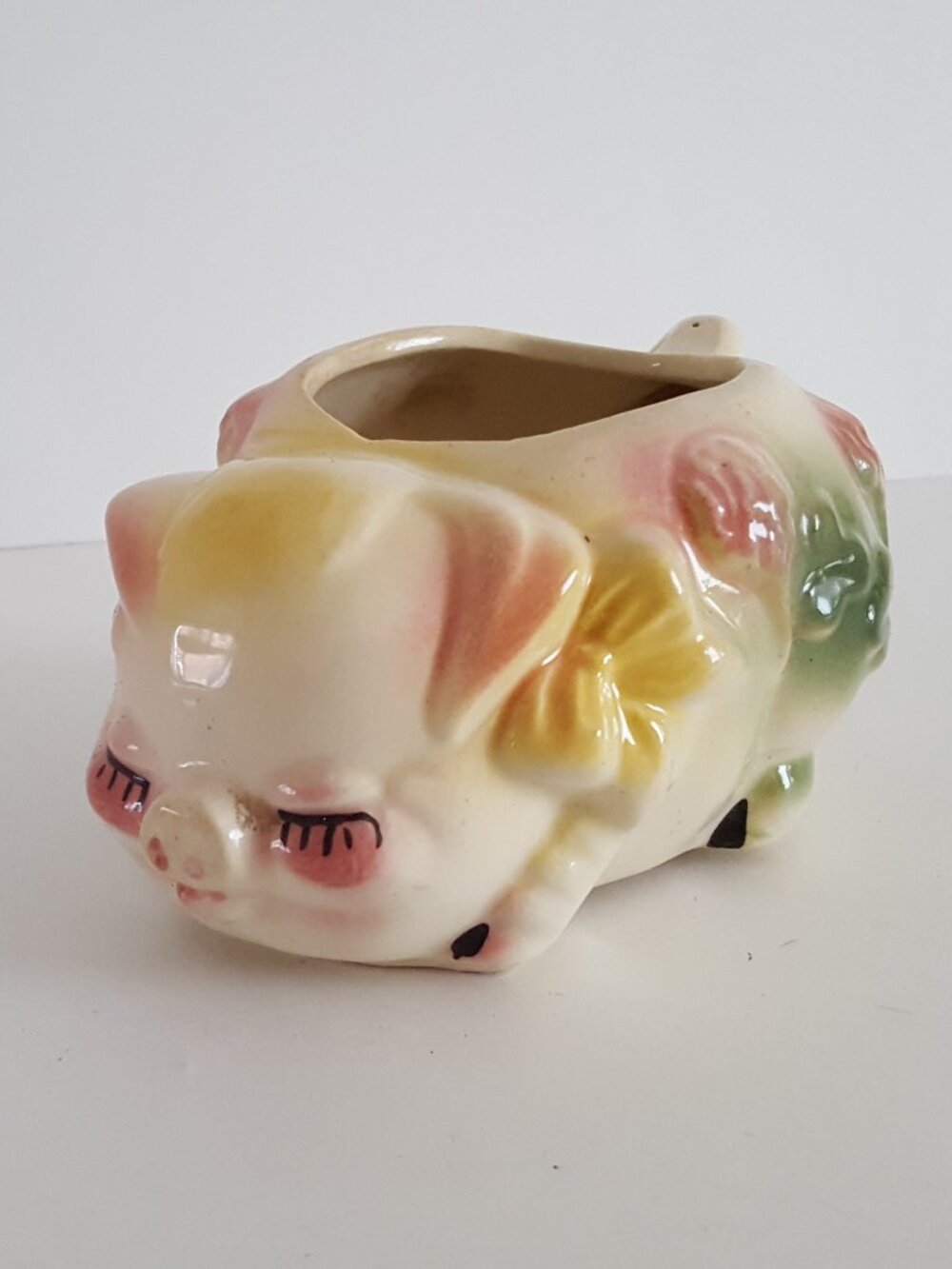 Vintage Ceramic Sleeping Pig Planter Small